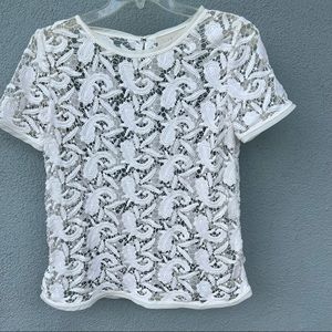 Ann Taylor loft size large white lace see-through top. Short sleeve. Soft.